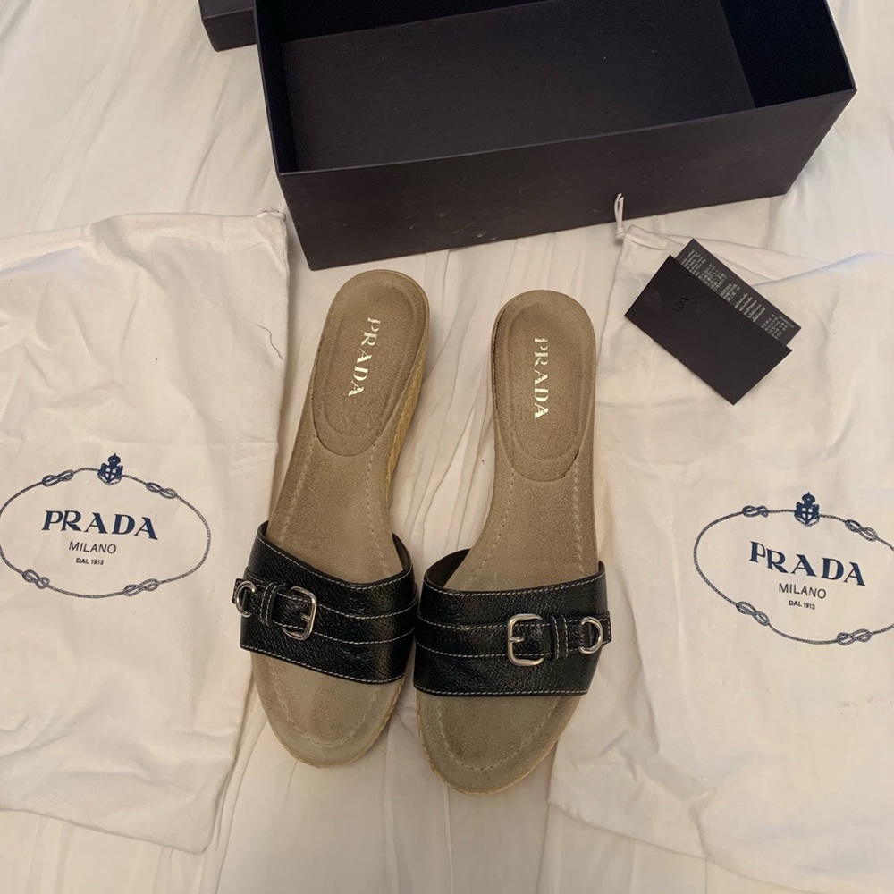 Prada Wedge with black leather slide, size 38